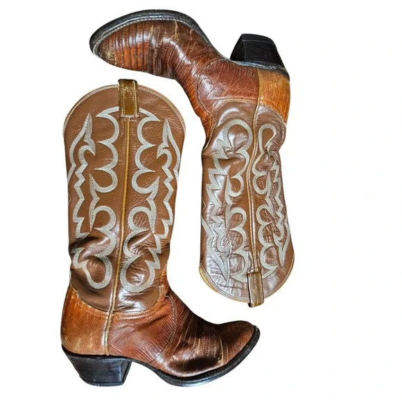 Tony Lama Lizard Exotic Teju Leather Western Boots Men's 5.5 B Cowboy J 4124 - Picture 5 of 12